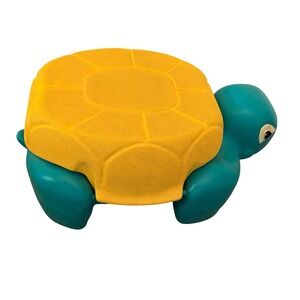 Vintage Rubbermaid Turtle Step Stool Toy Box Teal Yellow 275W Kids Storage
